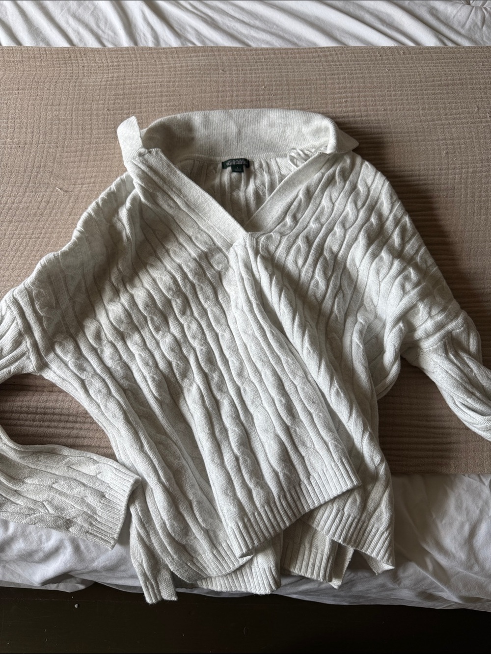 wild fable Cream Cable-Knit V-Neck Hooded Sweater